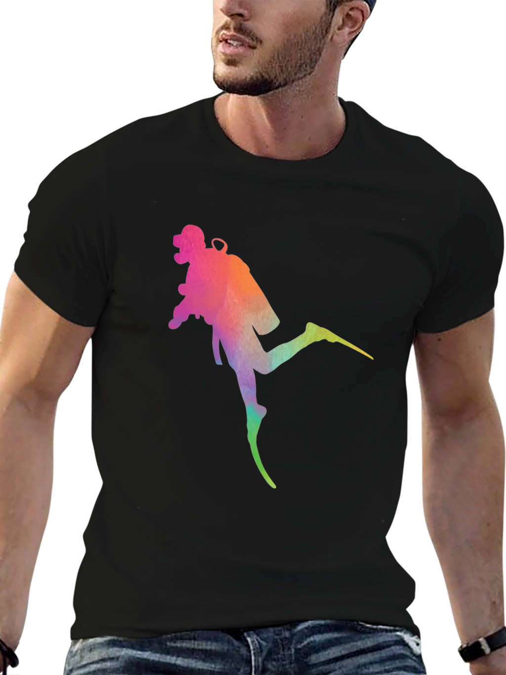 Diver Silhouette Graphic Tee - Black Cotton Blend