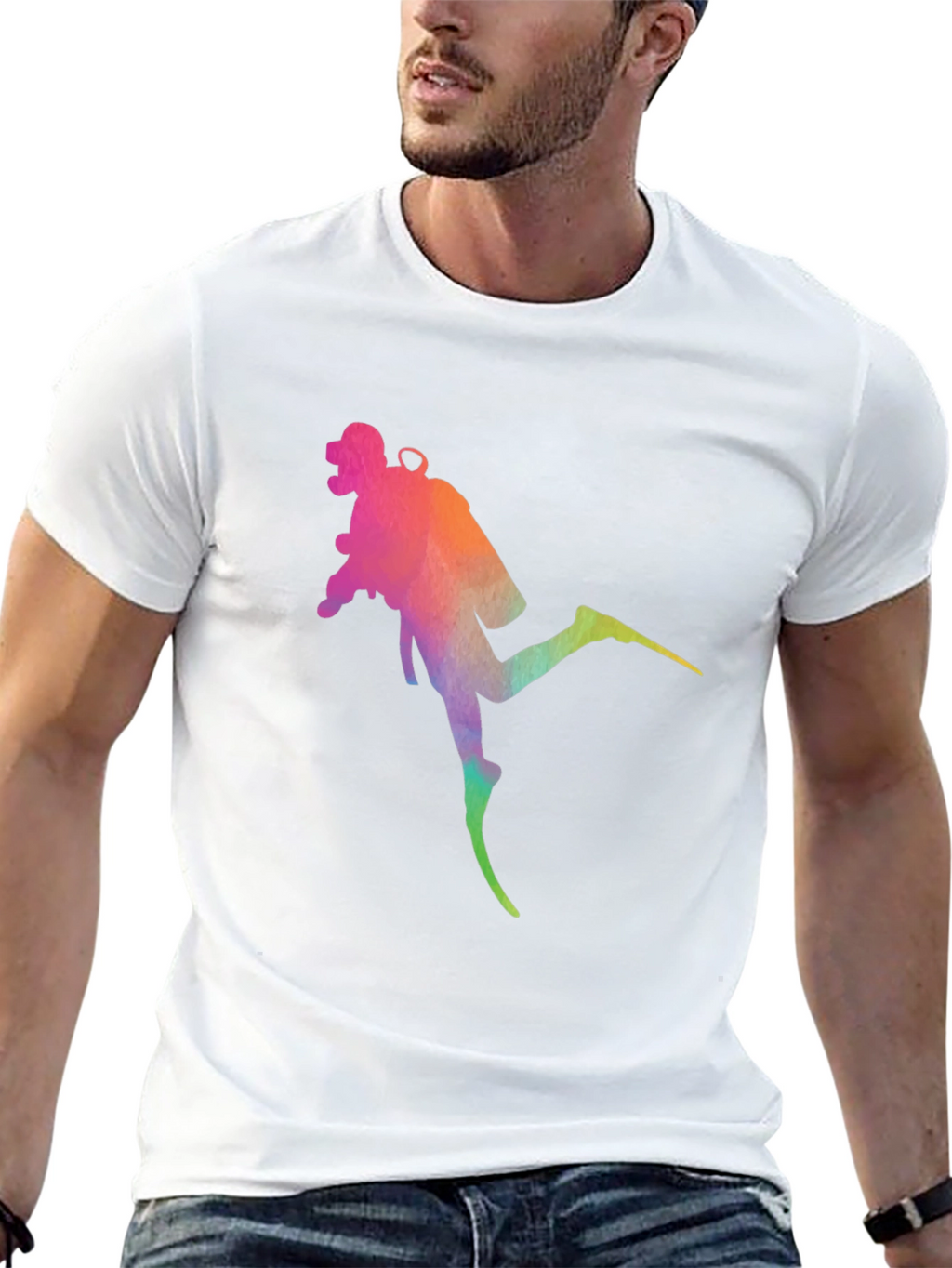 Diver Silhouette Graphic Tee - Black Cotton Blend