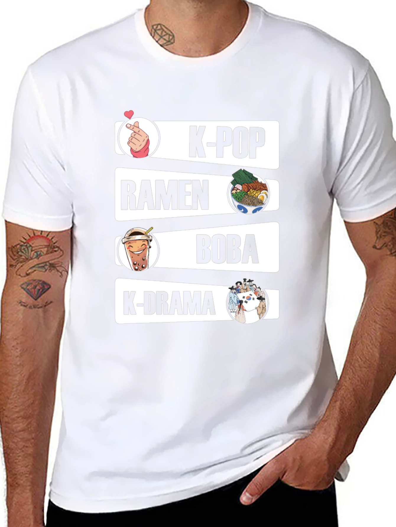 K-Pop Ramen Boba K-Drama Black Graphic Tee