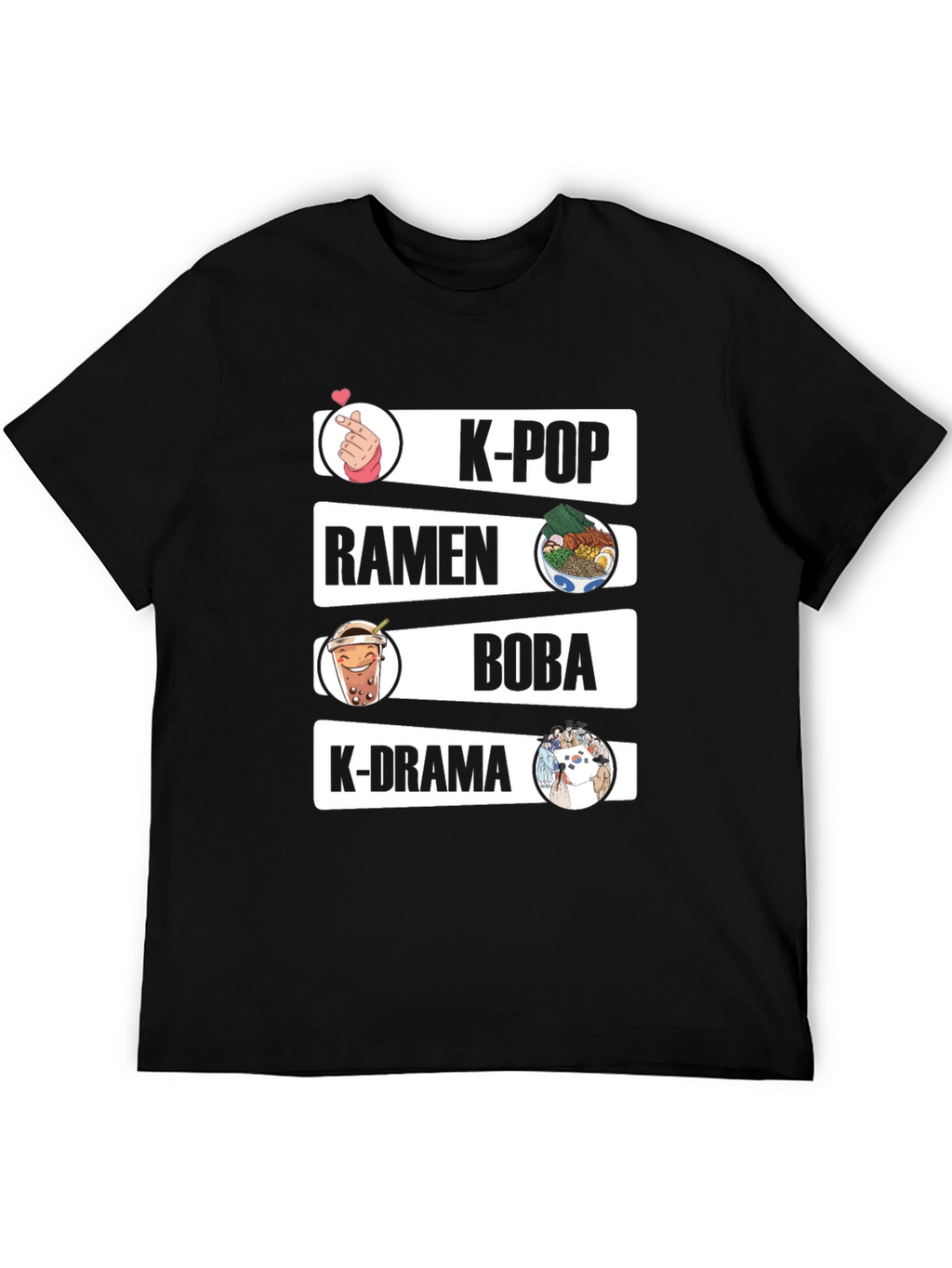 K-Pop Ramen Boba K-Drama Black Graphic Tee