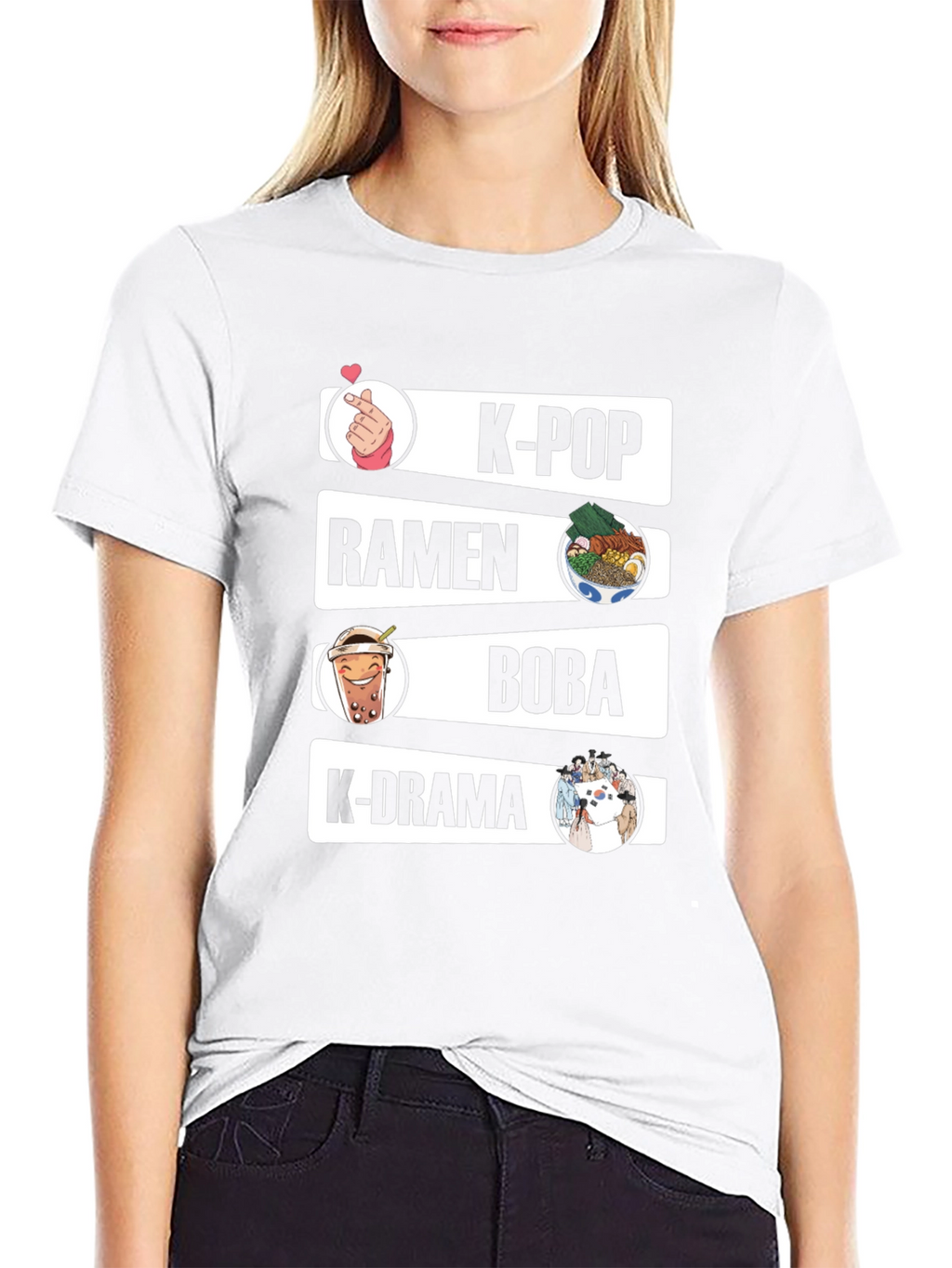 K-Pop Ramen Boba K-Drama Black Graphic Tee