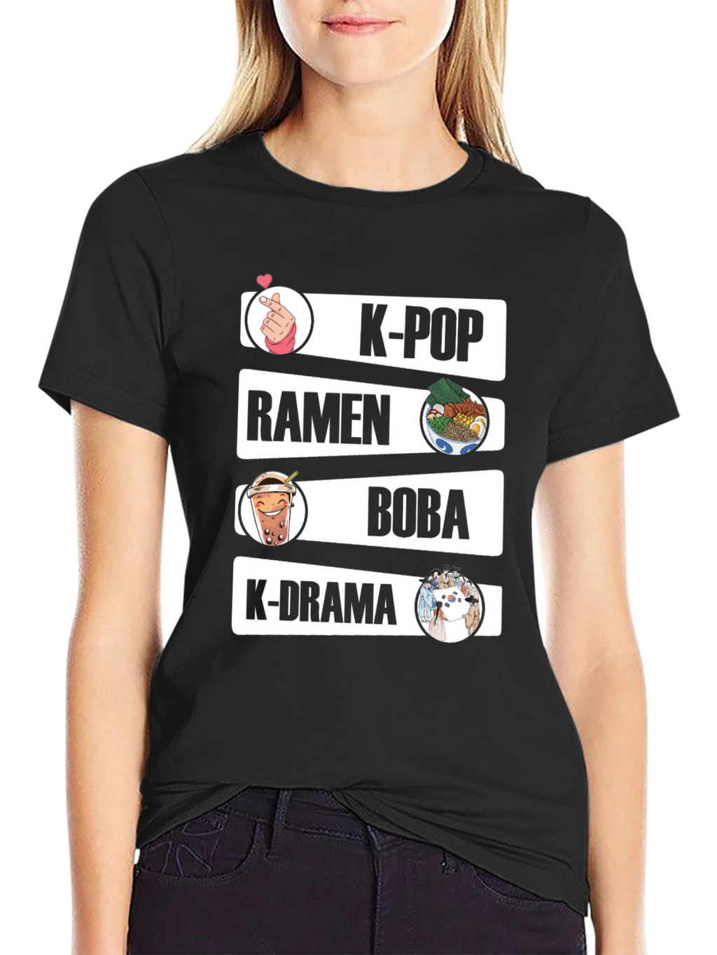 K-Pop Ramen Boba K-Drama Black Graphic Tee