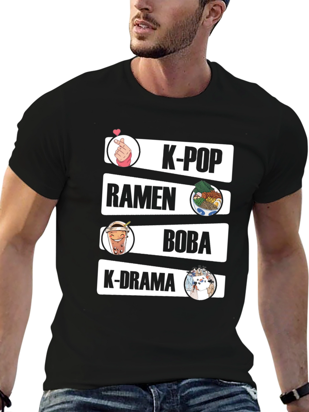 K-Pop Ramen Boba K-Drama Black Graphic Tee
