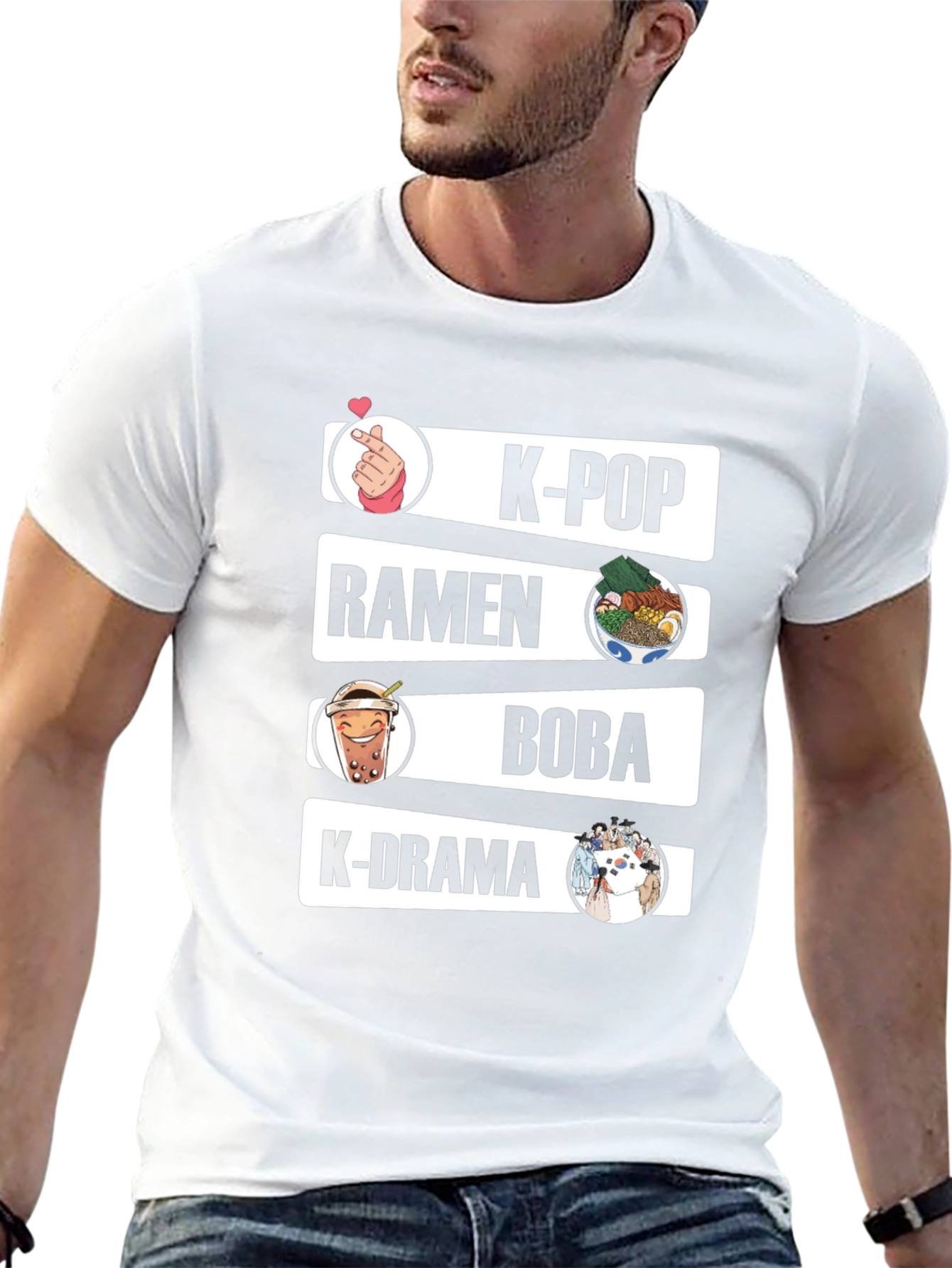 K-Pop Ramen Boba K-Drama Black Graphic Tee