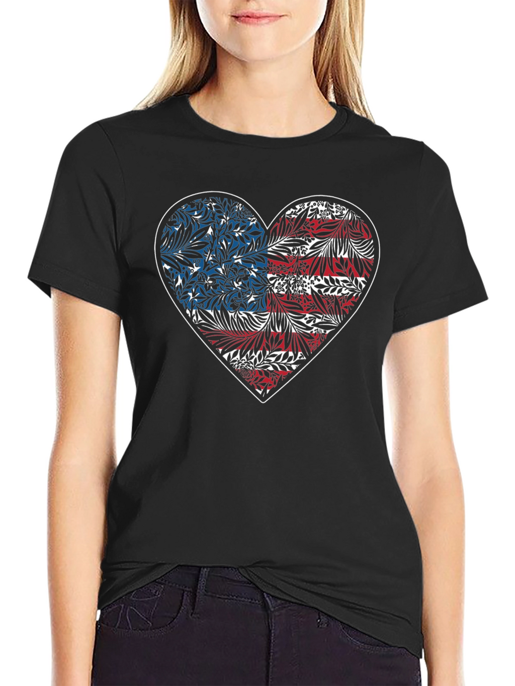 Floral American Flag Heart Graphic Tee
