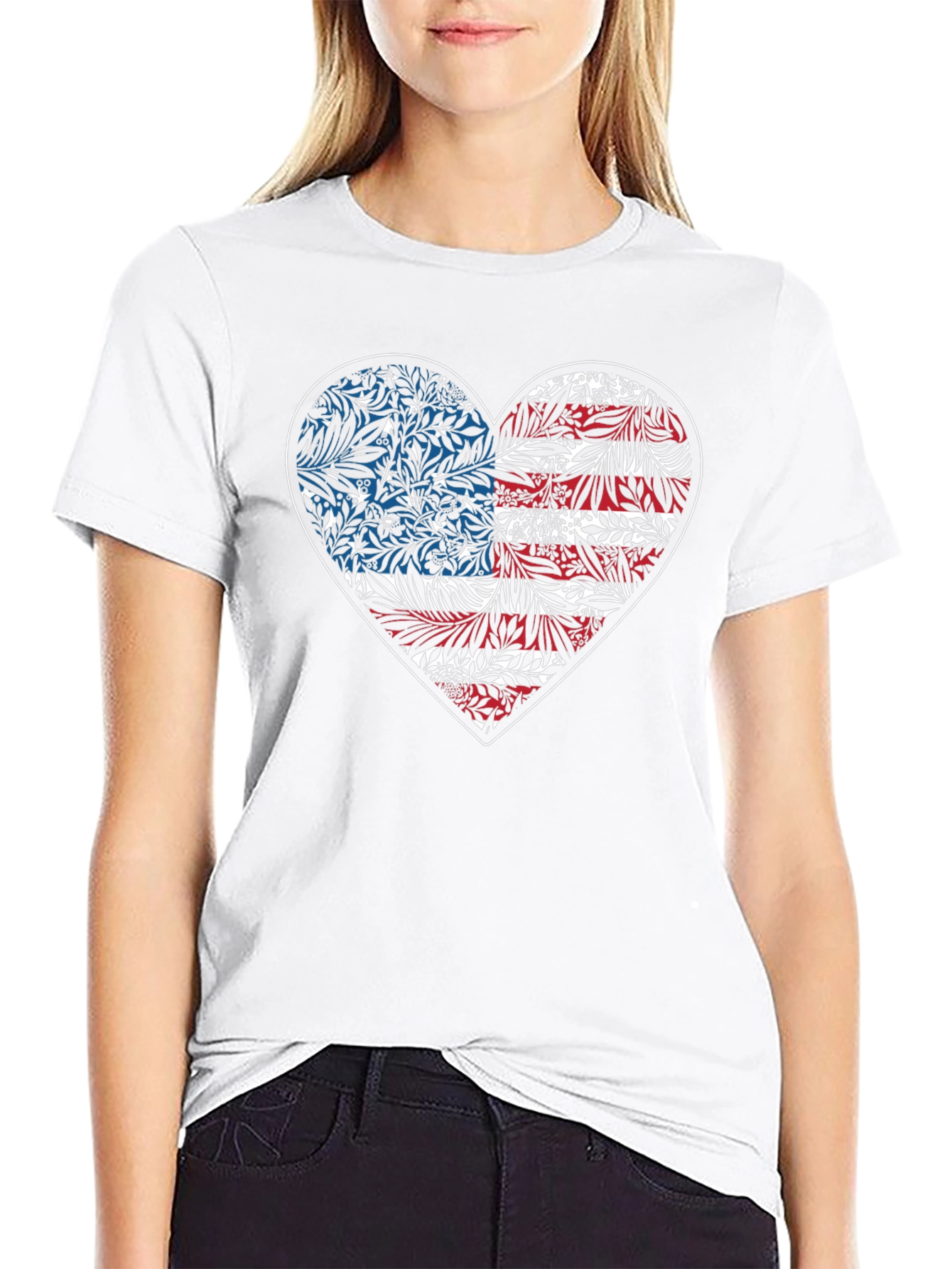 Floral American Flag Heart Graphic Tee