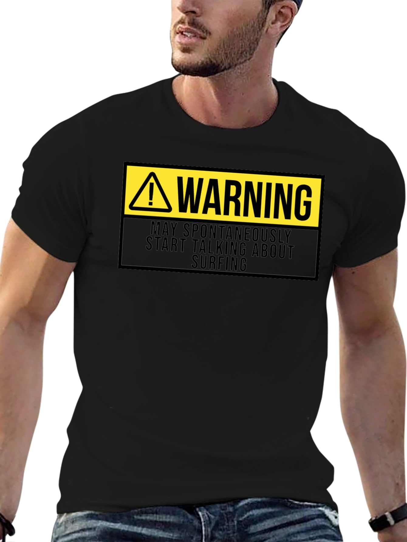 Warning Surfing Graphic Tee - Black