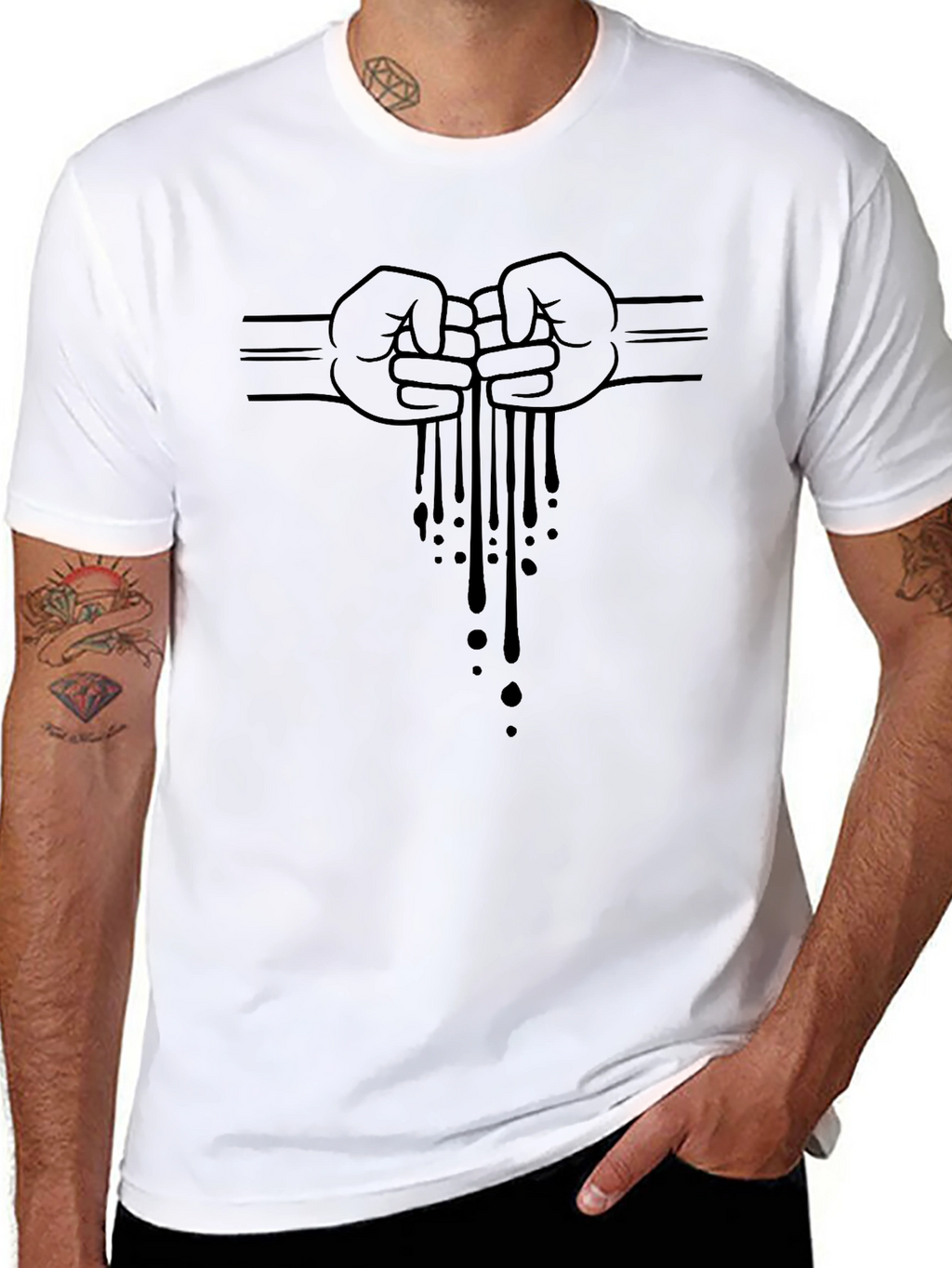 Mens Black Graphic Tee - Fist Bump Drip Design