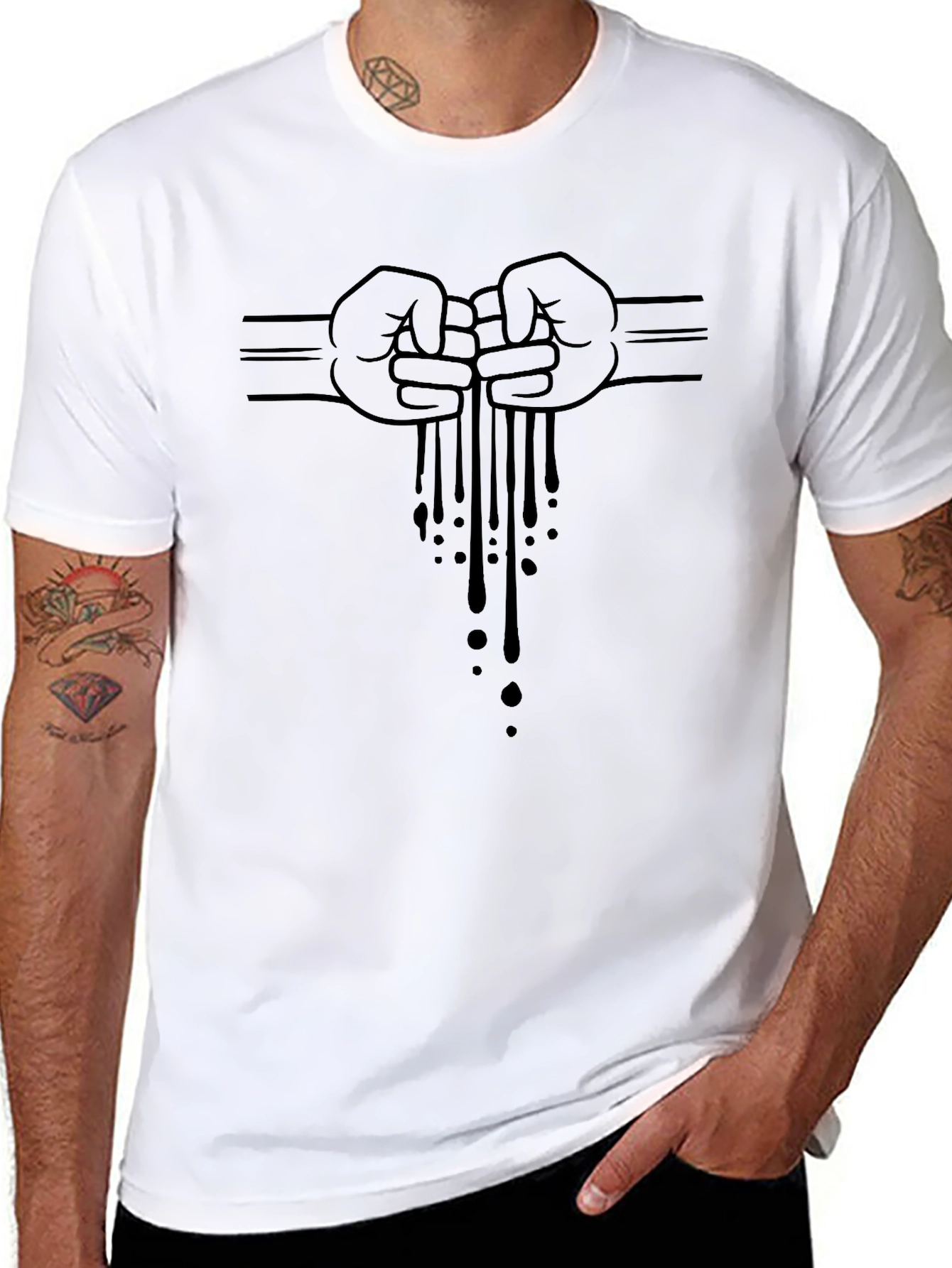 Mens Black Graphic Tee - Fist Bump Drip Design