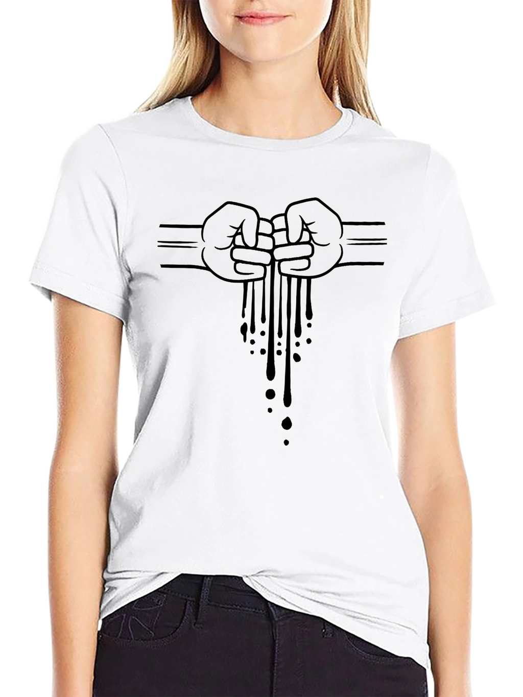 Mens Black Graphic Tee - Fist Bump Drip Design
