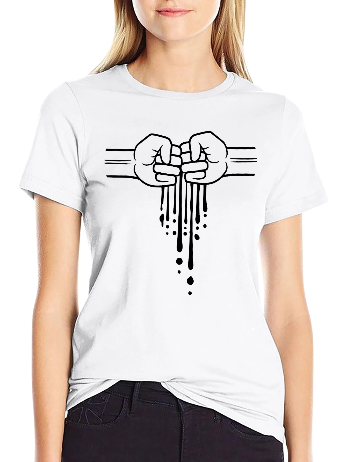 Mens Black Graphic Tee - Fist Bump Drip Design
