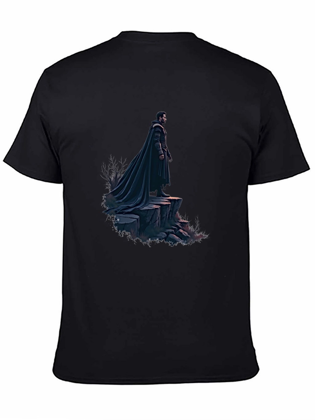 Black T-Shirt with Dramatic Cloaked Figure Graphic