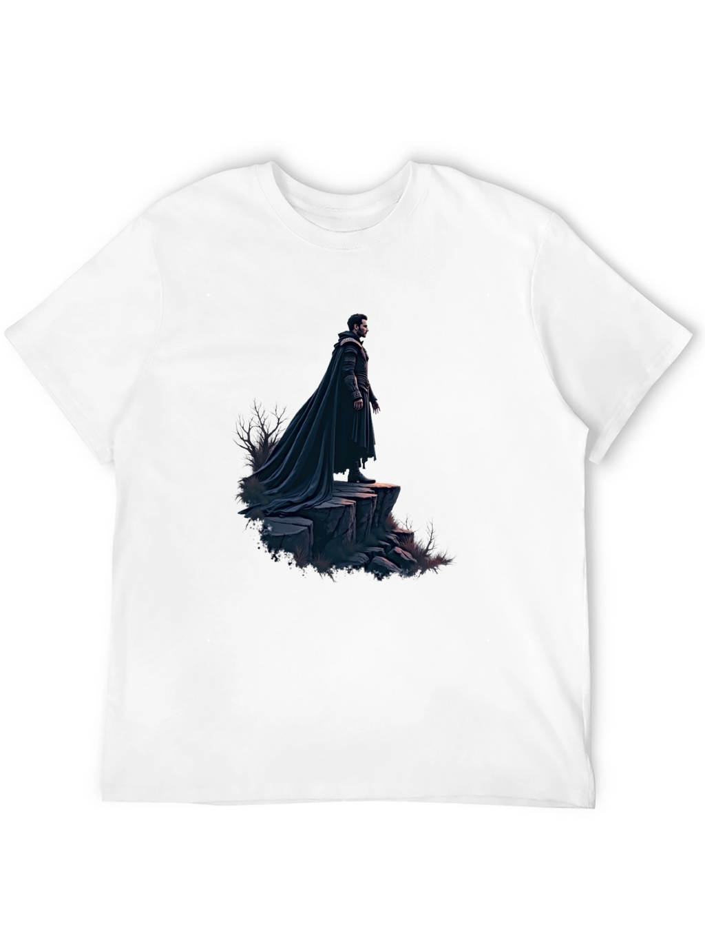 Black T-Shirt with Dramatic Cloaked Figure Graphic