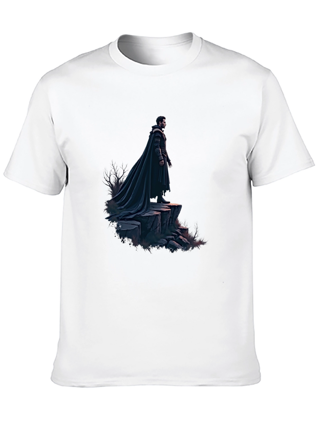 Black T-Shirt with Dramatic Cloaked Figure Graphic