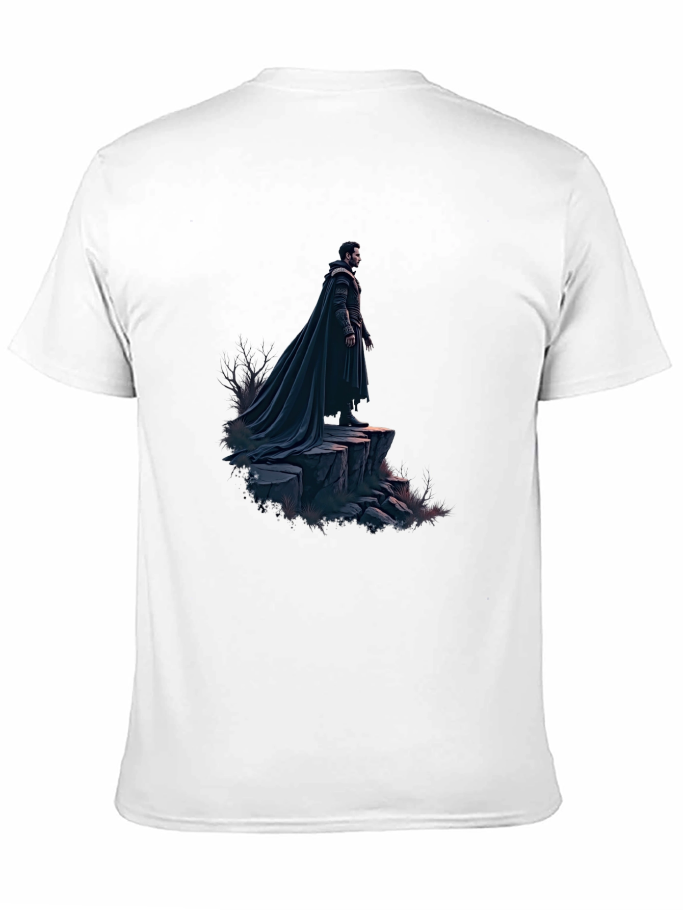 Black T-Shirt with Dramatic Cloaked Figure Graphic