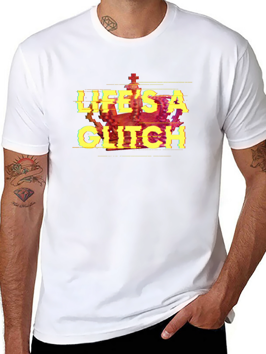 Lifes A Glitch T-Shirt - Black Tee with Crown