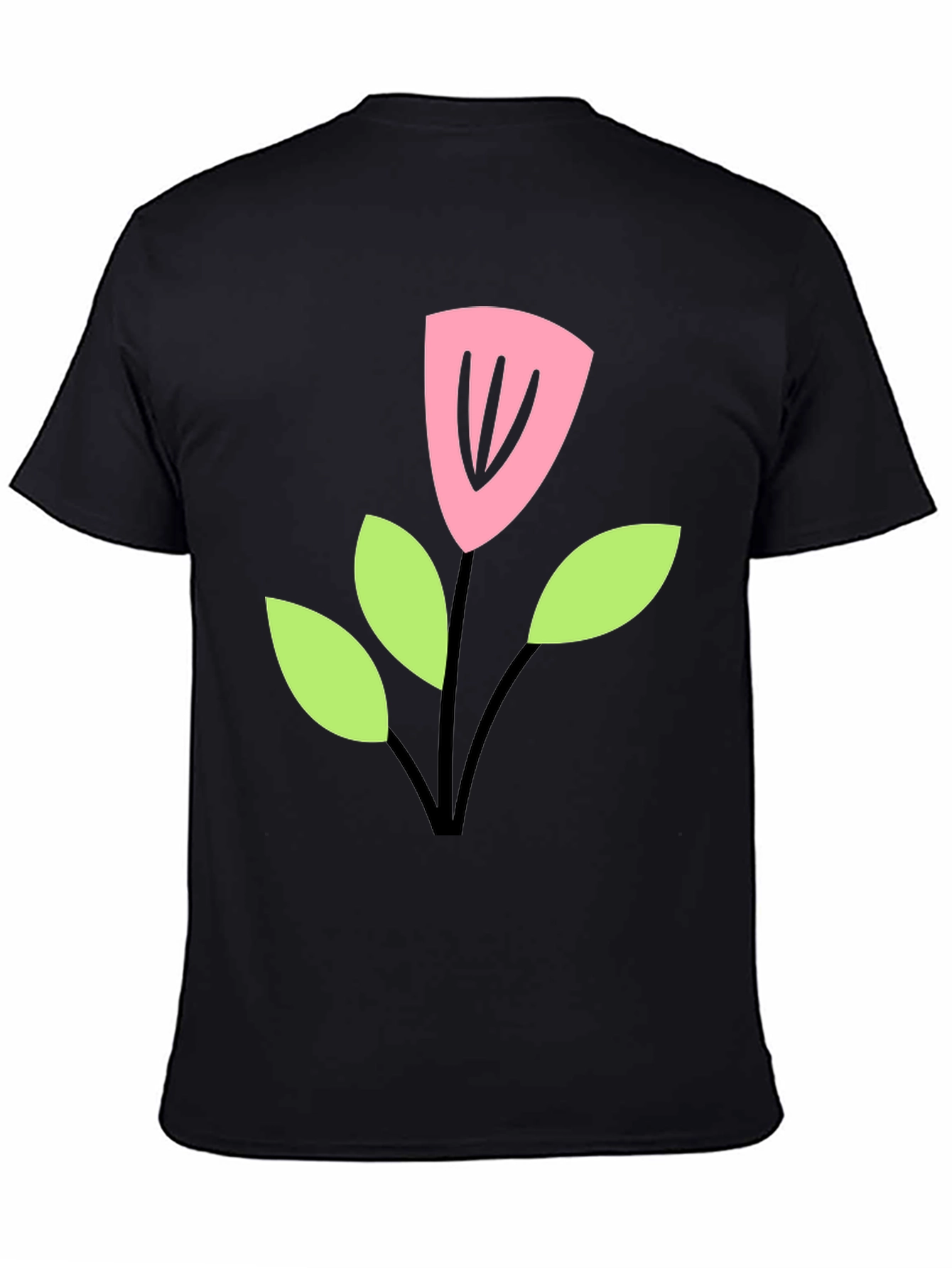 Black T-Shirt with Cartoon Flower Design