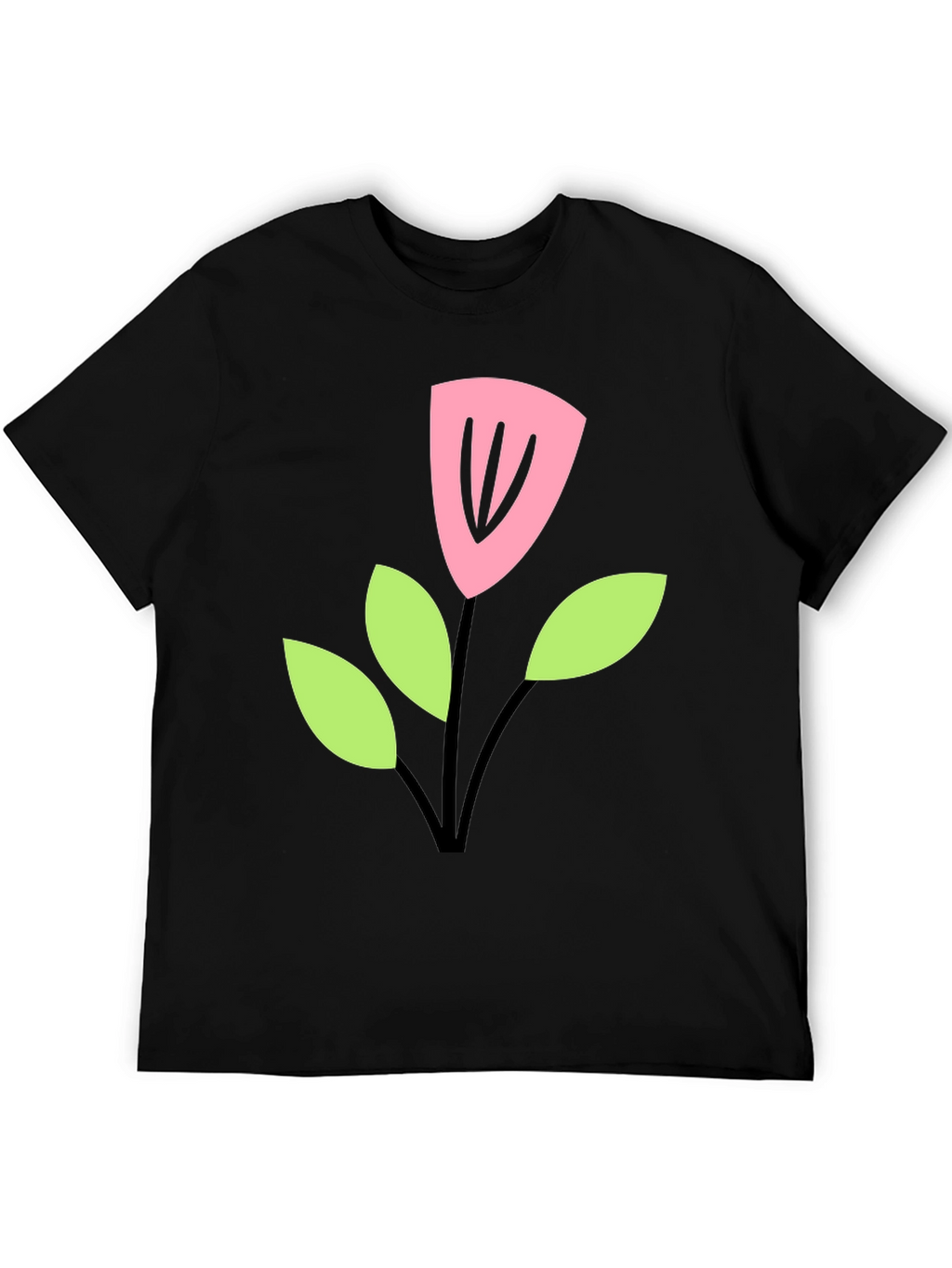 Black T-Shirt with Cartoon Flower Design