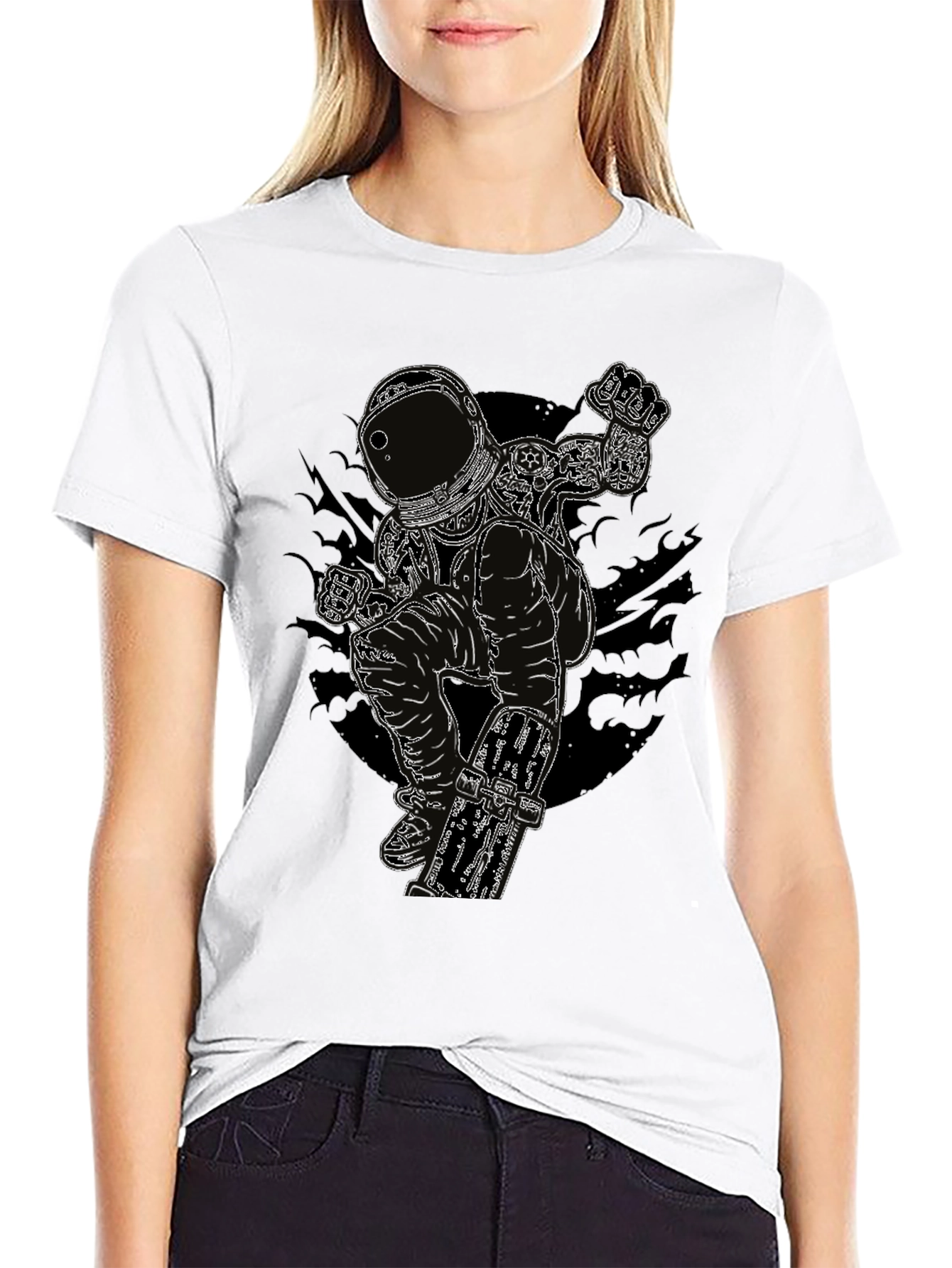Astronaut Skateboarder Graphic Tee - Black