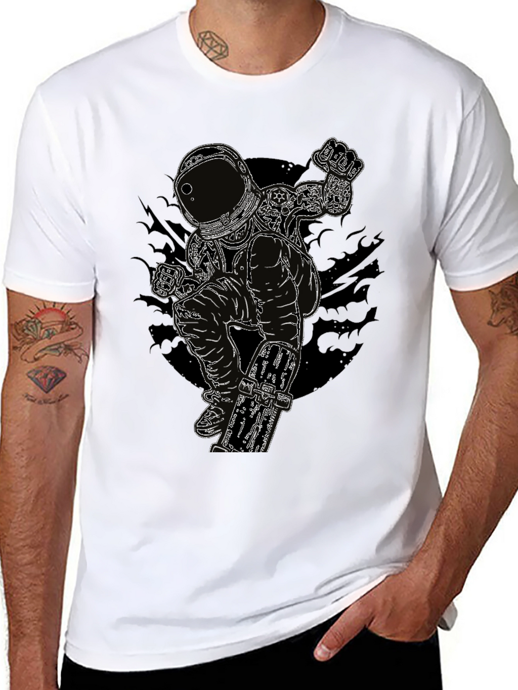Astronaut Skateboarder Graphic Tee - Black