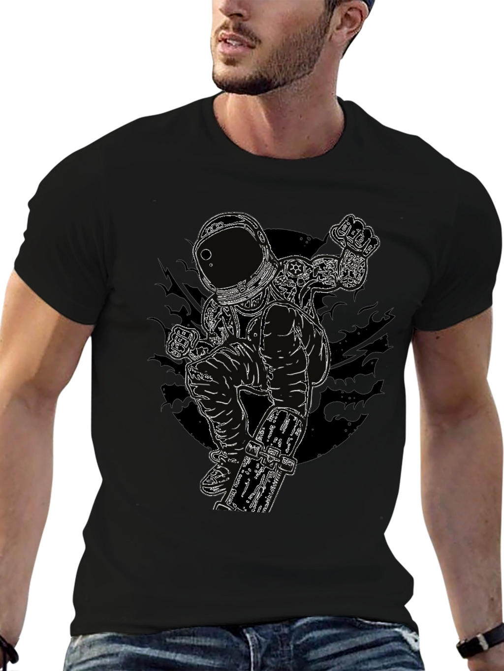 Astronaut Skateboarder Graphic Tee - Black