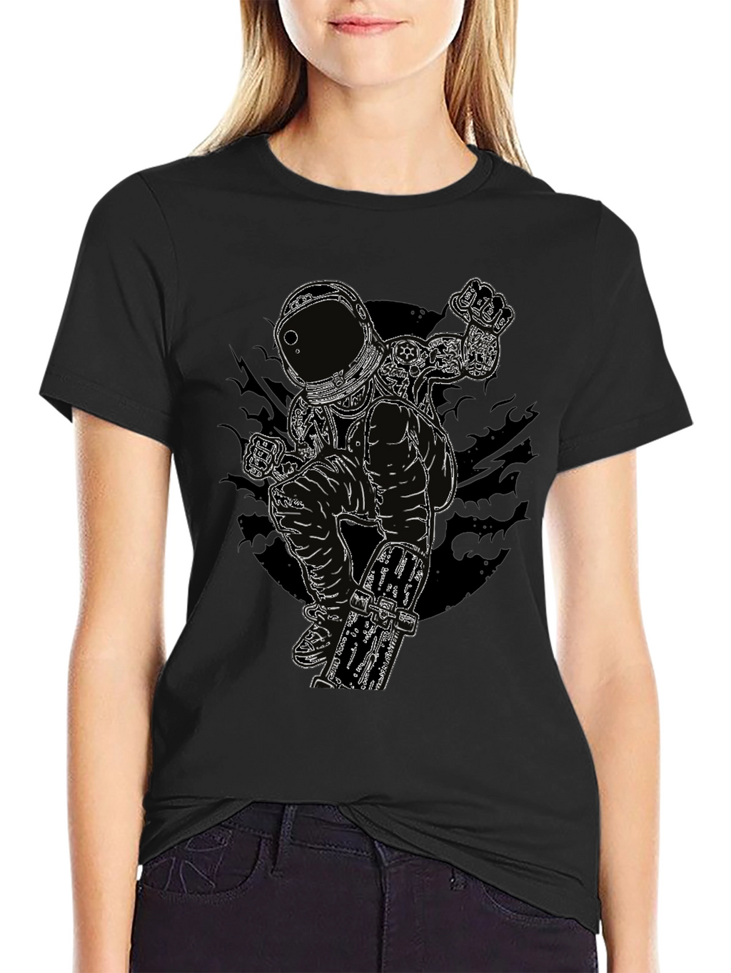 Astronaut Skateboarder Graphic Tee - Black