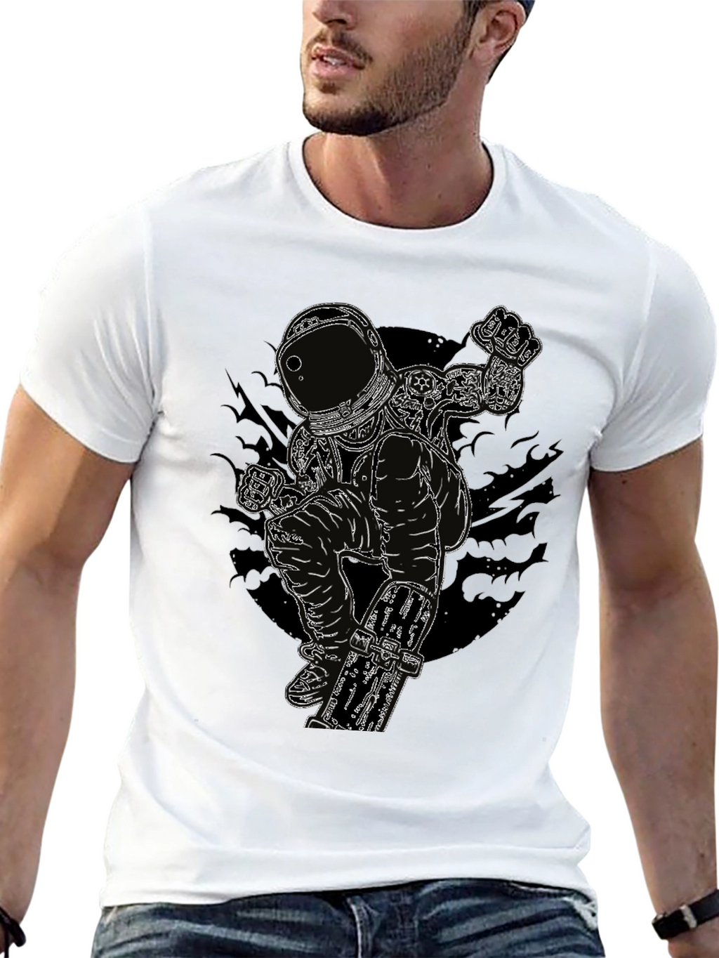 Astronaut Skateboarder Graphic Tee - Black