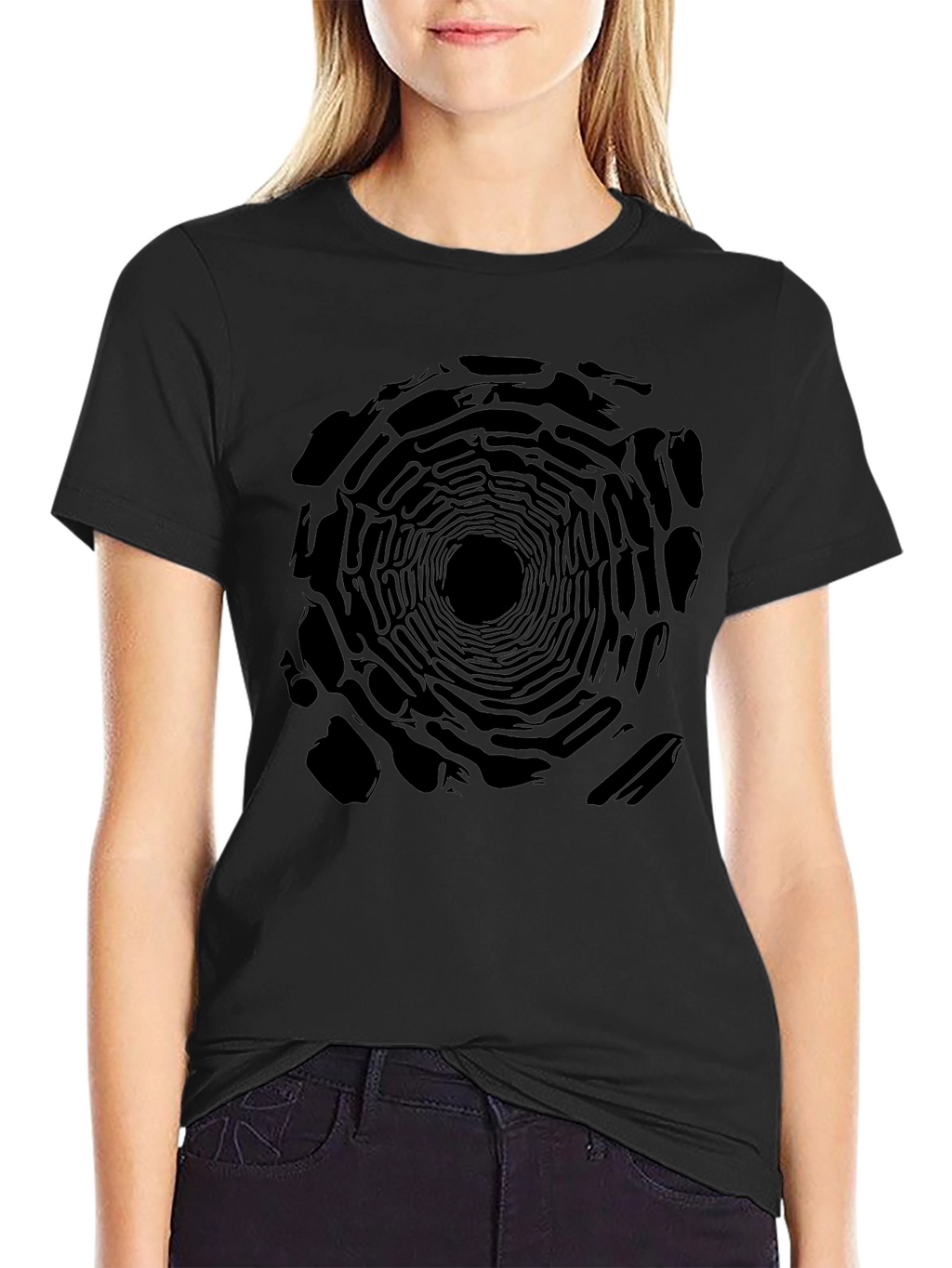Abstract Tunnel Print Black T-Shirt