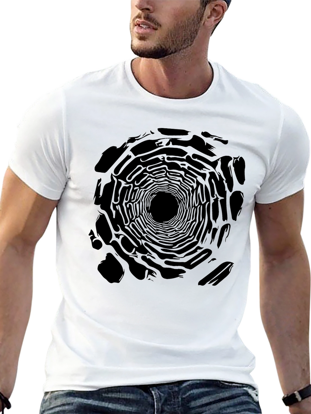 Abstract Tunnel Print Black T-Shirt