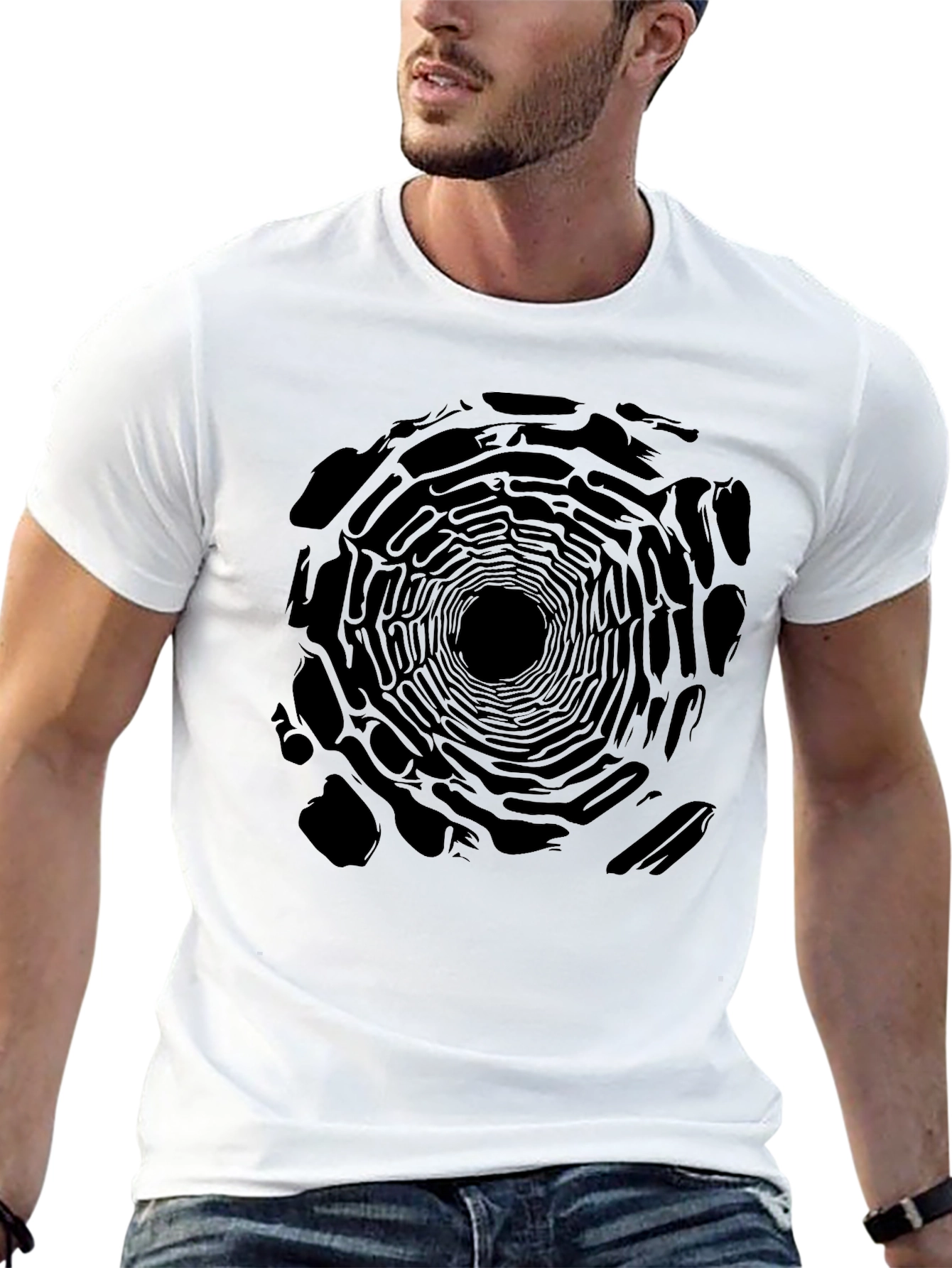 Abstract Tunnel Print Black T-Shirt