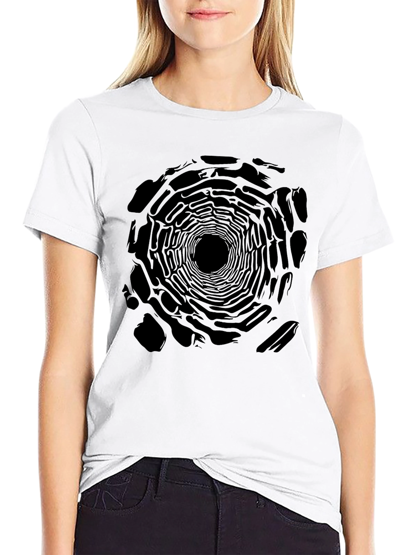 Abstract Tunnel Print Black T-Shirt