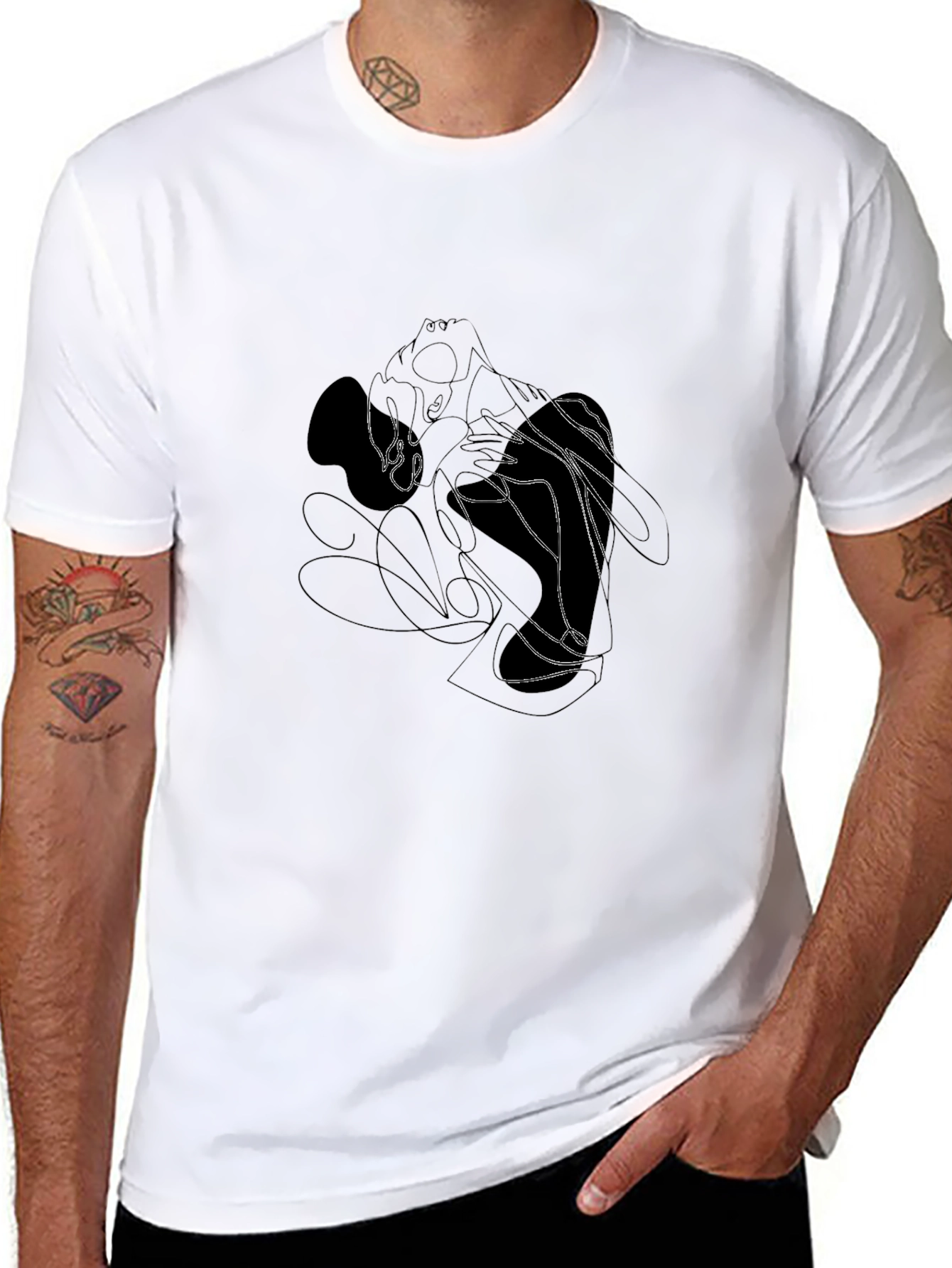 Abstract Line Art Graphic Black T-Shirt