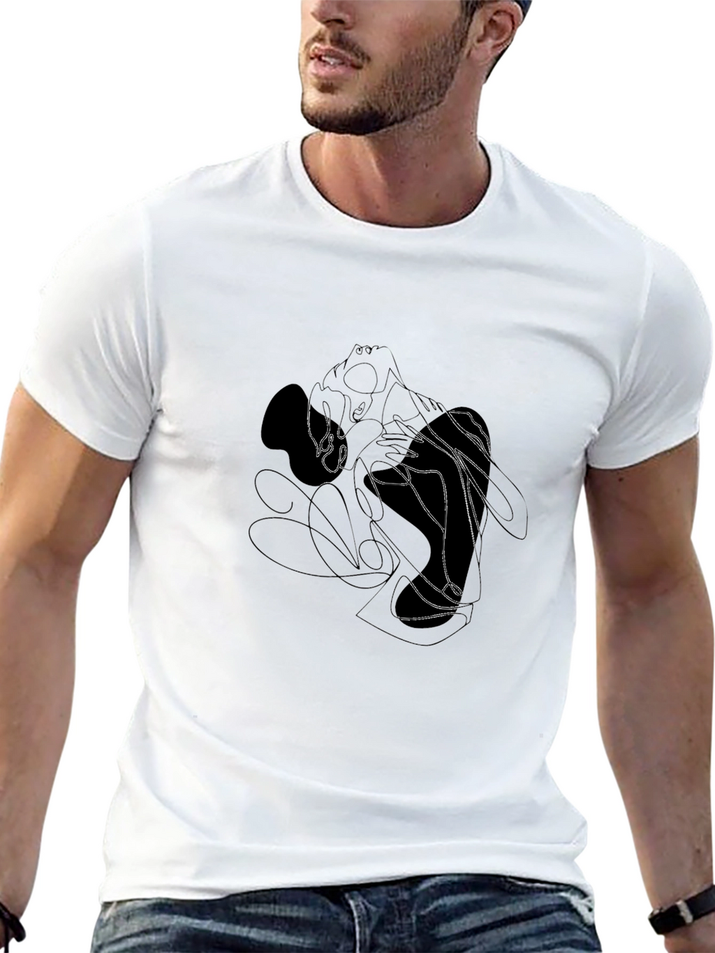 Abstract Line Art Graphic Black T-Shirt