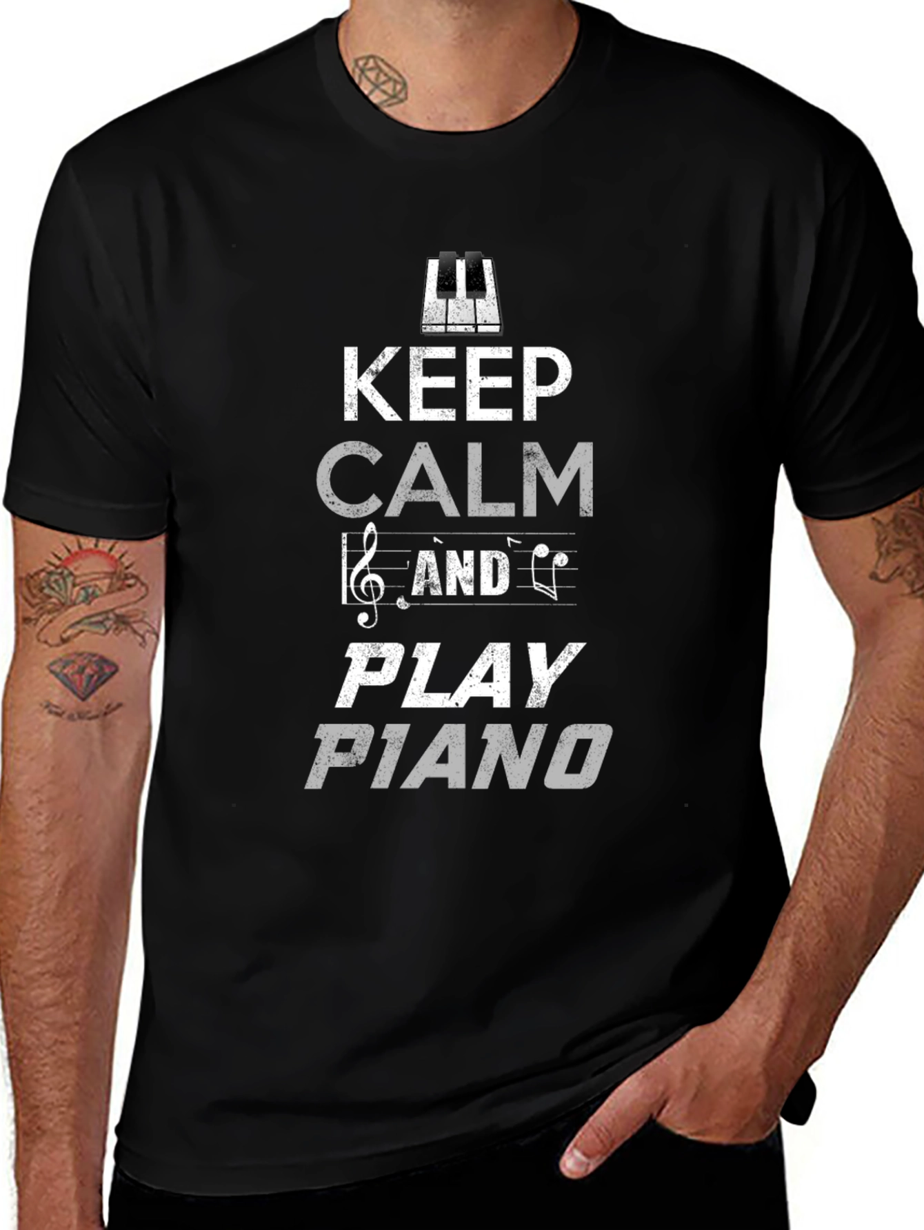 Keep Calm and Play Piano Black Graphic Tee