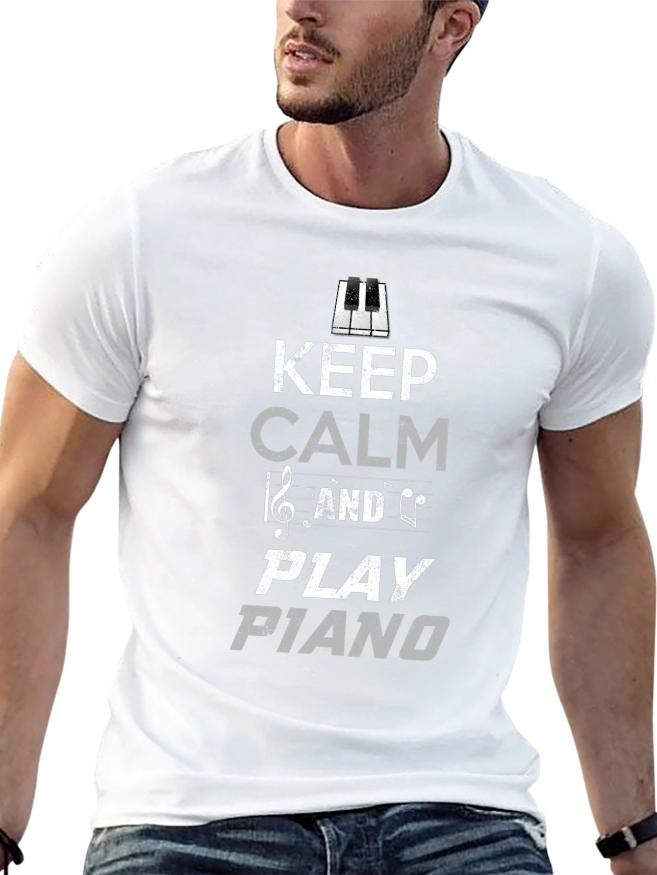 Keep Calm and Play Piano Black Graphic Tee