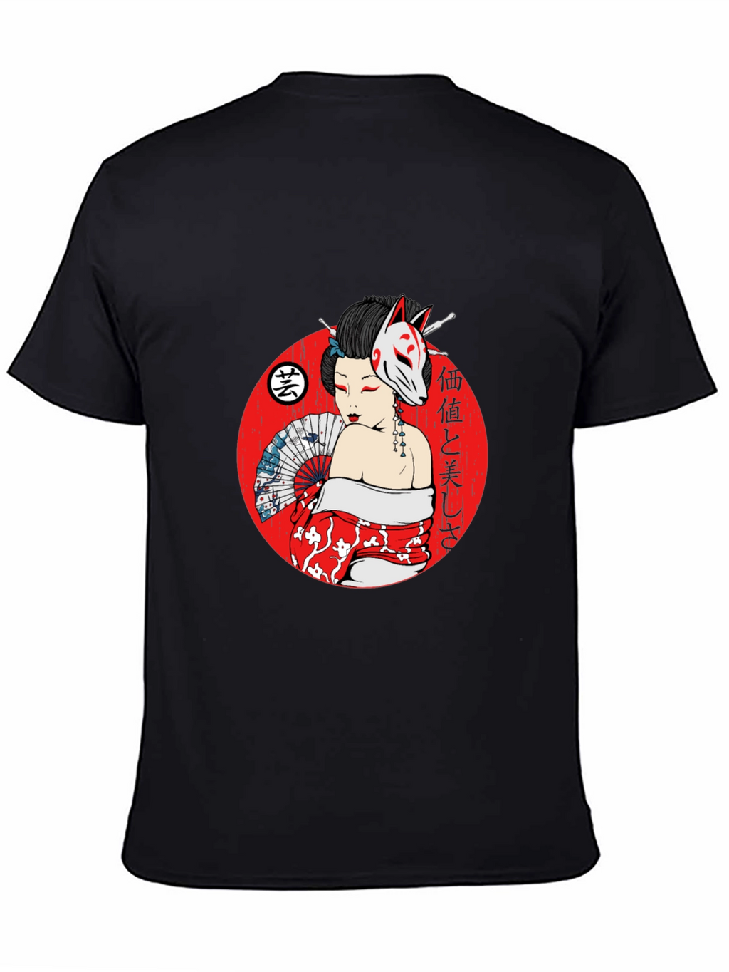Geisha Fox Mask Graphic T-Shirt - Unique Japanese Style