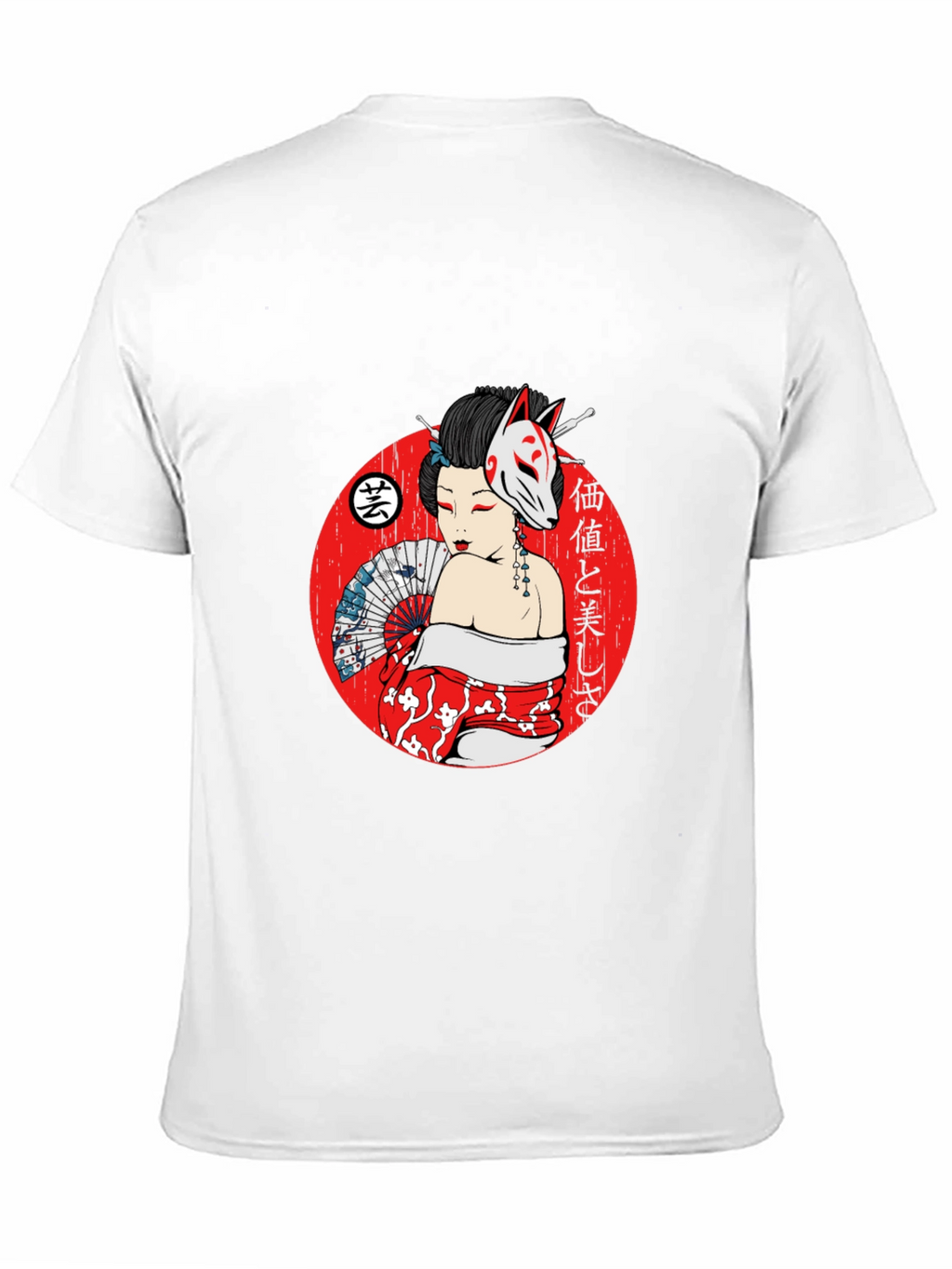 Geisha Fox Mask Graphic T-Shirt - Unique Japanese Style