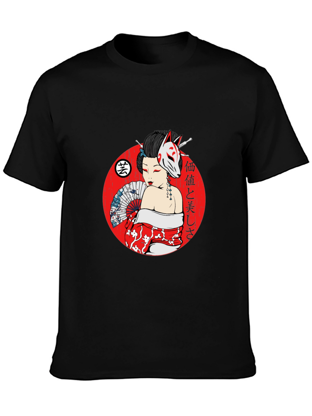 Geisha Fox Mask Graphic T-Shirt - Unique Japanese Style