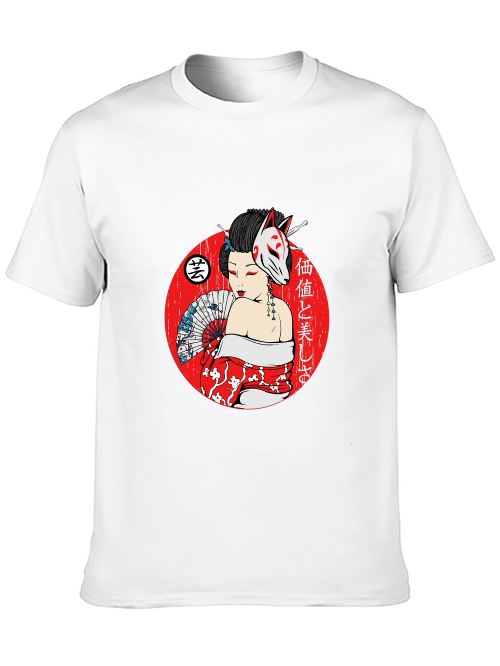 Geisha Fox Mask Graphic T-Shirt - Unique Japanese Style