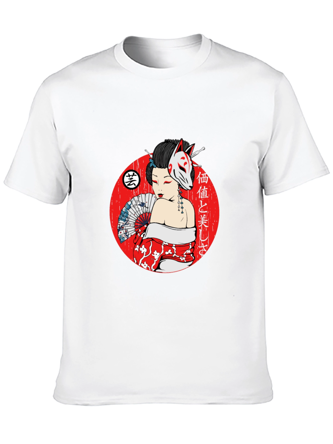 Geisha Fox Mask Graphic T-Shirt - Unique Japanese Style