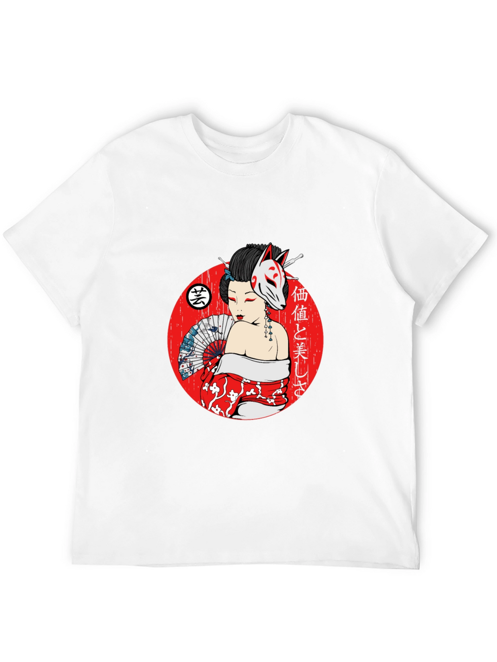 Geisha Fox Mask Graphic T-Shirt - Unique Japanese Style