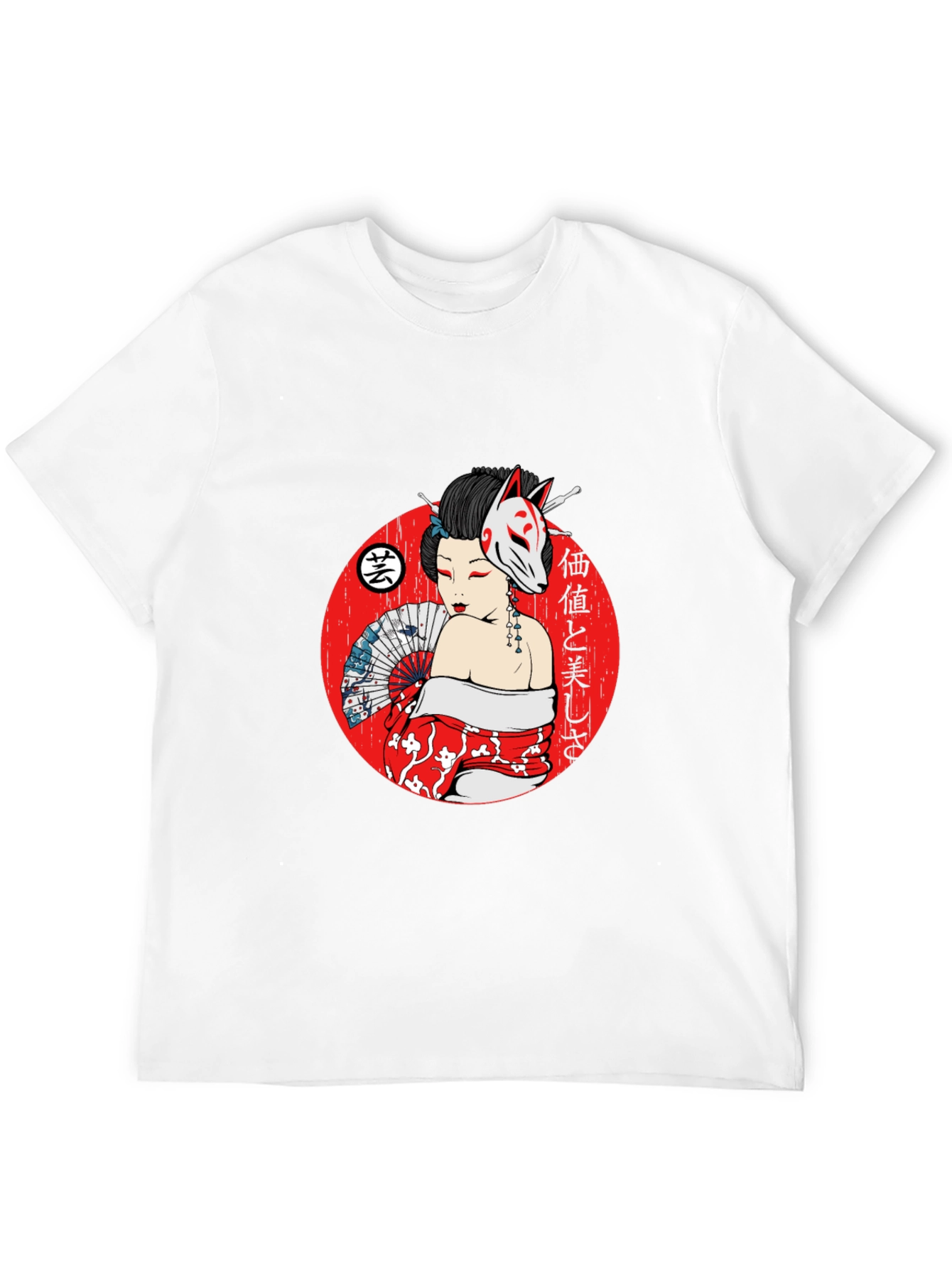 Geisha Fox Mask Graphic T-Shirt - Unique Japanese Style