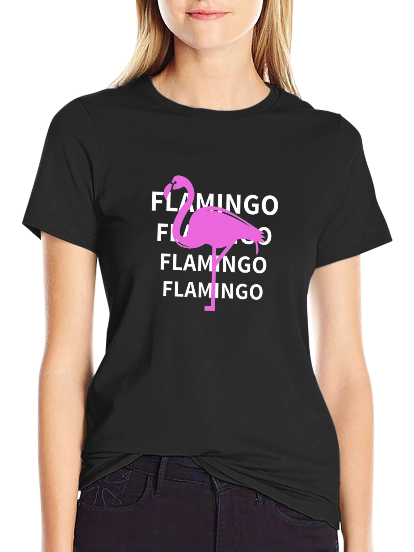Flamingo Graphic Tee - Black Cotton T-Shirt