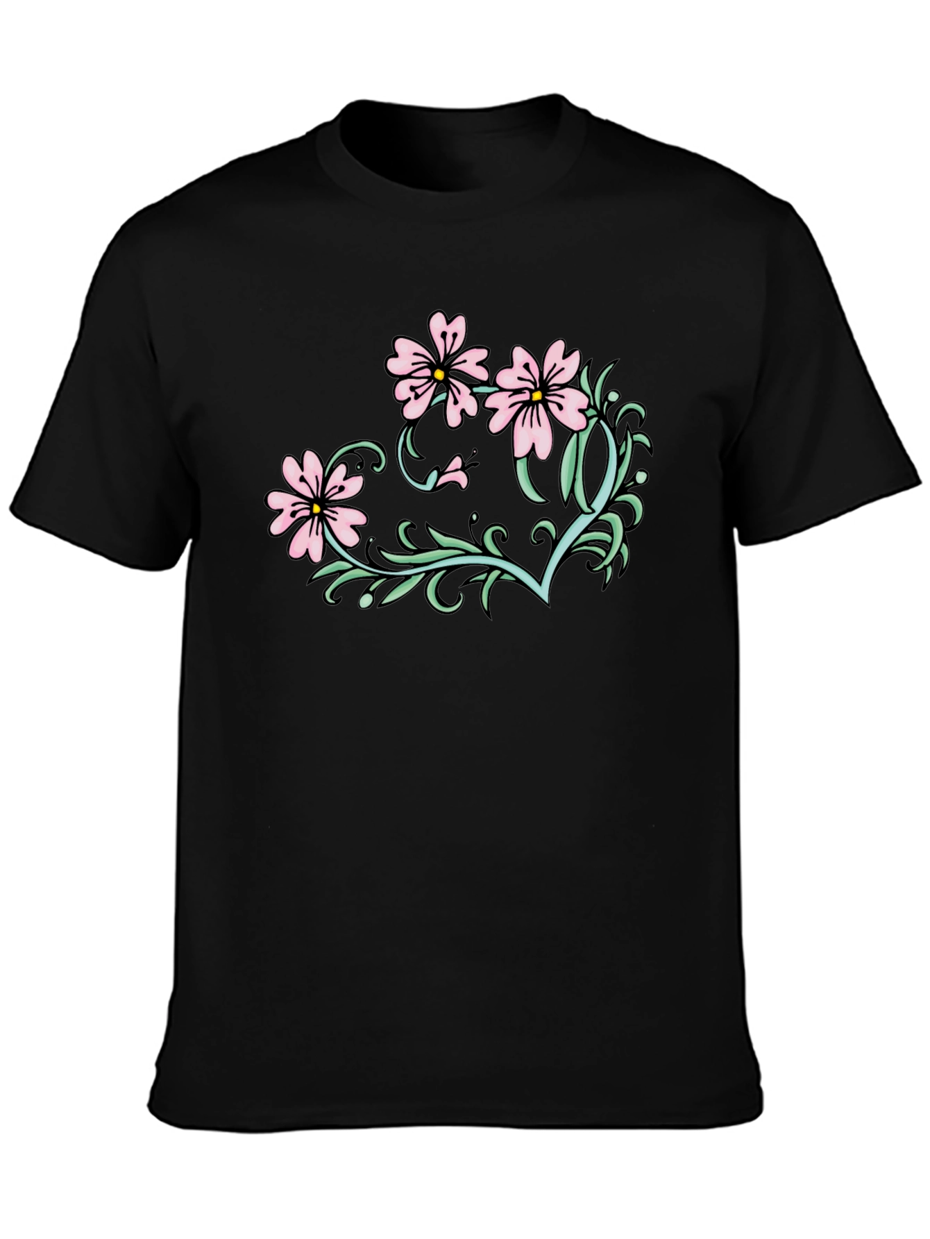 Floral Graphic T-Shirt - Black Casual Tee