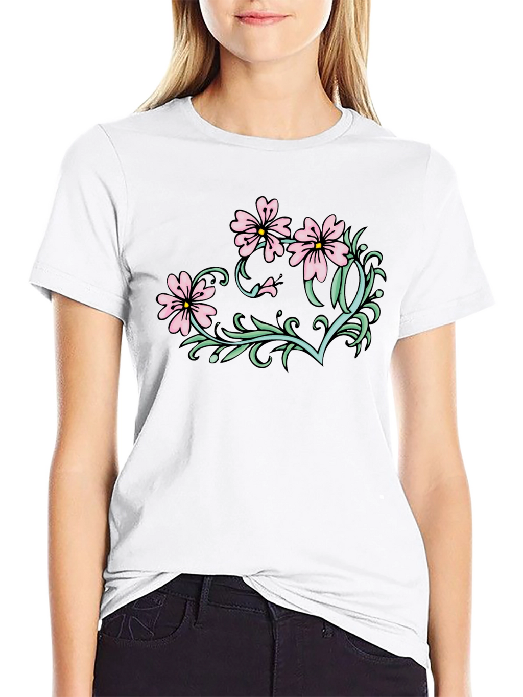 Floral Graphic T-Shirt - Black Casual Tee