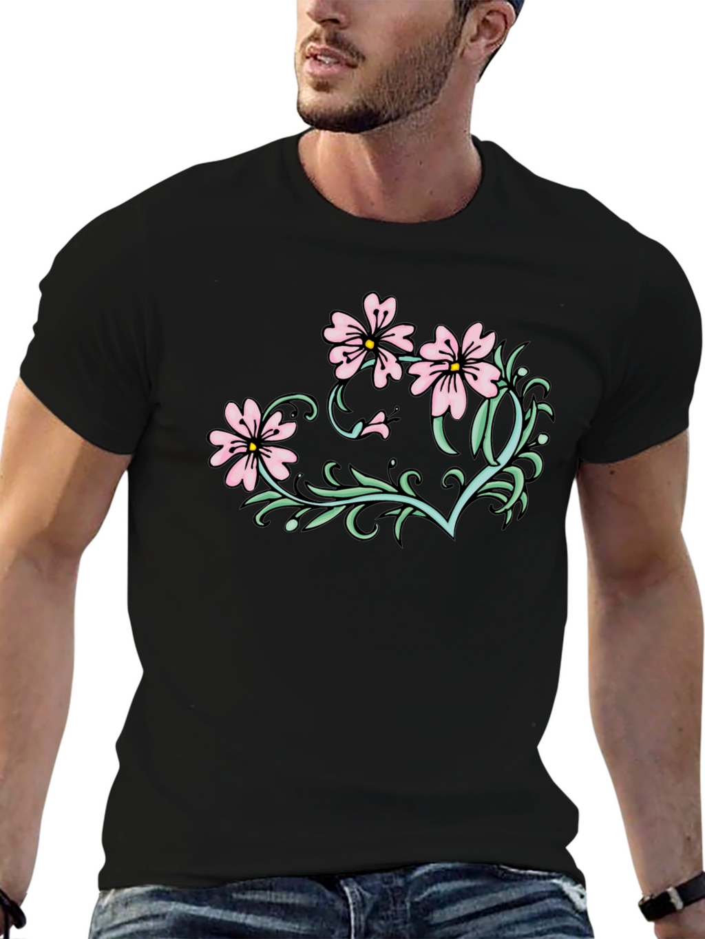 Floral Graphic T-Shirt - Black Casual Tee