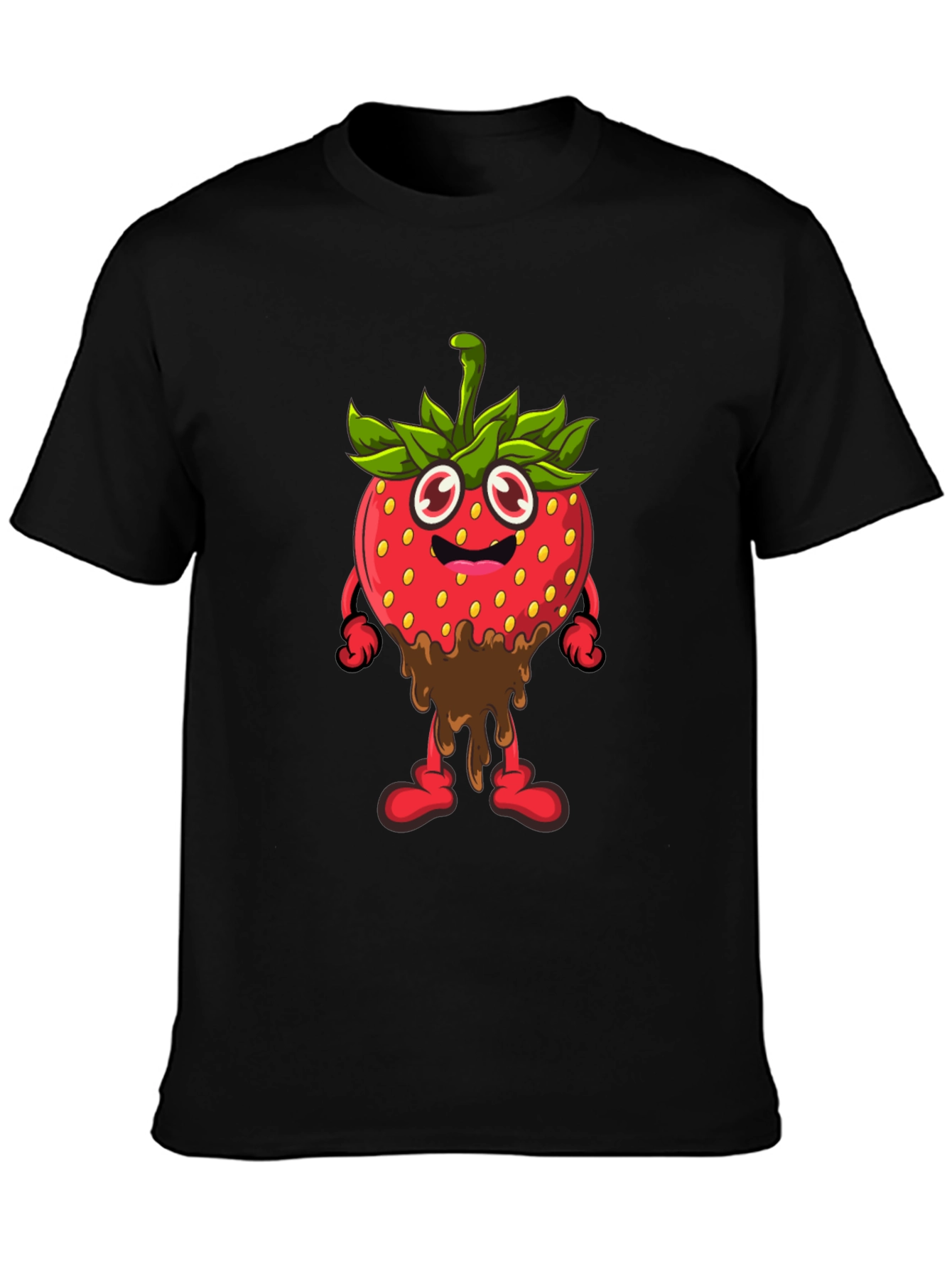 Strawberry Cartoon Black T-Shirt