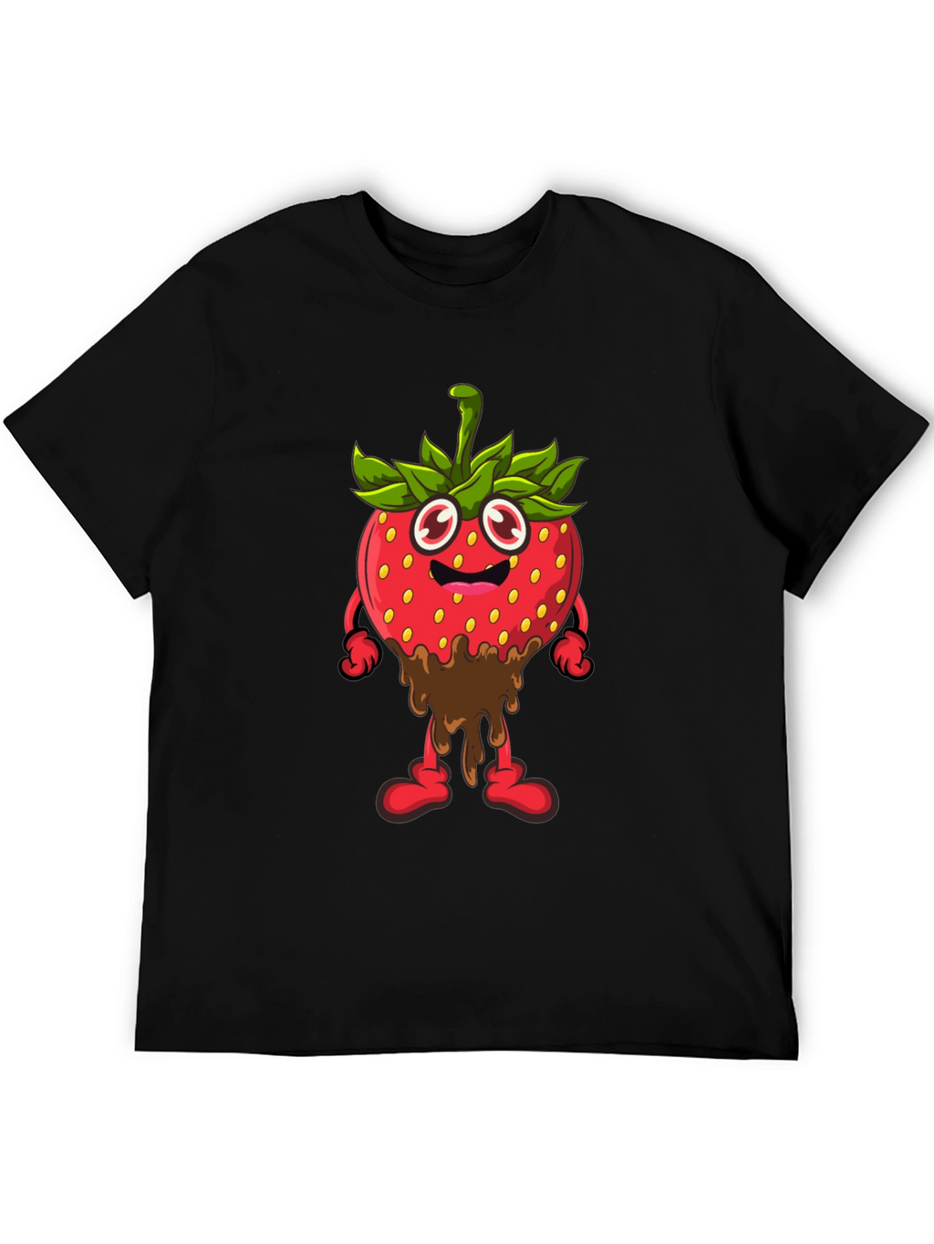 Strawberry Cartoon Black T-Shirt