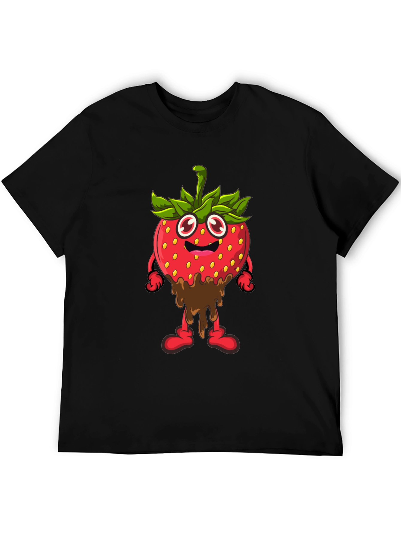 Strawberry Cartoon Black T-Shirt
