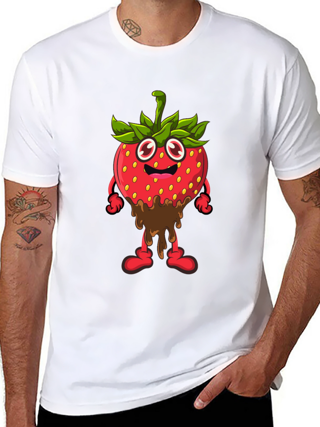 Strawberry Cartoon Black T-Shirt